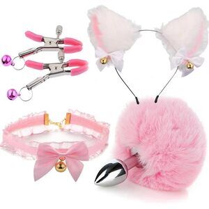 5439 Aobrzhau 4 Pcs Cat Ears And Wolf Fox Animal Tail Cosplay